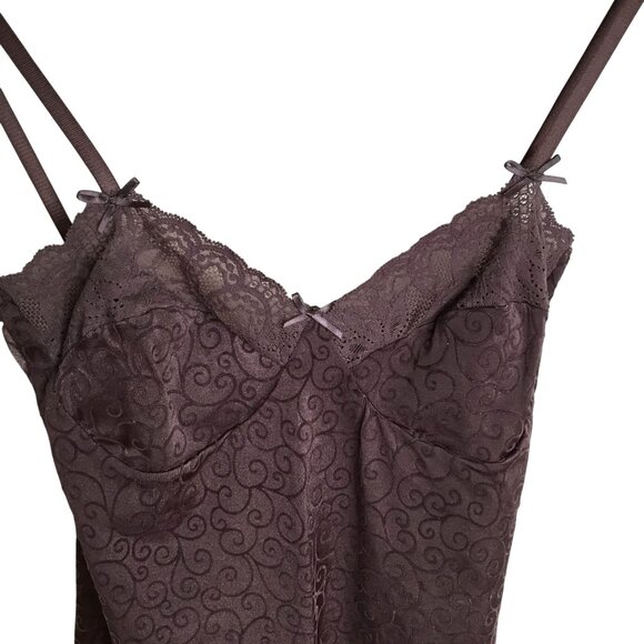 Infiore Italian Women Lingerie Taupe Lace-Trim Satin Slip Dress Lingerie 4 - Picture 3 of 10